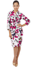 3/4 Sleeve | Rose Butterfly | White Pink | Front-1 | Shirt Dress By Samantha Sung