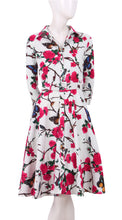3/4 Sleeve | Rose Butterfly | White Pink | Front | Shirt Dress By Samantha Sung