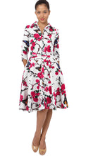 3/4 Sleeve | Rose Butterfly | White Pink | Front | Shirt Dress By Samantha Sung