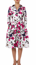 3/4 Sleeve | Rose Butterfly | White Pink | Front | Shirt Dress By Samantha Sung
