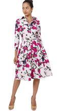 3/4 Sleeve | Rose Butterfly | White Pink | Front-1 | Shirt Dress By Samantha Sung