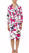 3/4 Sleeve | Rose Butterfly | White Pink | Front | Shirt Dress By Samantha Sung