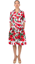1/2 Sleeve | Sicilian Rose | White Indian Red | Front | Shirt Dress By Samantha Sung