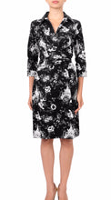 3/4 Sleeve | Sunshine Indigo | Black White | Front | Shirt Dress By Samantha Sung