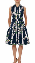 Sleeveless | Ti Flower | Indigo White | Front | Shirt Dress By Samantha Sung