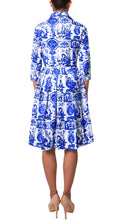 3/4 Sleeve | Toile du Jour | White Cobalt Blue | Back | Shirt Dress By Samantha Sung