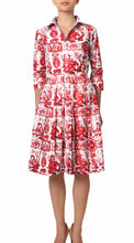3/4 Sleeve | Toile du Jour | White Scarlet Red| Front | Shirt Dress By Samantha Sung