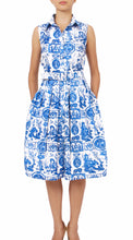 Sleeveless | Toile du Jour | White Sea Blue | Front | Shirt Dress By Samantha Sung
