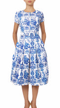 Donna Dress Crew Neck Short Sleeve Midi Cotton Stretch (Toile du Jour)