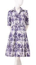 1/2 Sleeve | Toile du Jour | White Lilac | Front | Shirt Dress By Samantha Sung