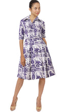 1/2 Sleeve | Toile du Jour | White Lilac | Front | Shirt Dress By Samantha Sung