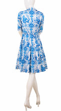 1/2 Sleeve | Toile du Jour | White Sea Blue | Back | Shirt Dress By Samantha Sung