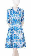 1/2 Sleeve | Toile du Jour | White Sea Blue | Front | Shirt Dress By Samantha Sung