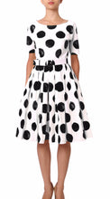 1/2 Sleeve  | Tuscani Dots | White Black | Front | Dress By Samantha Sung