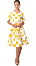 1/2 Sleeve  | Tuscani Dots | White Chrome Yellow | Front-1 | Dress By Samantha Sung