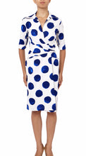 3/4 Sleeve | Tuscani Dots | White Cobalt Blue | Front | Dress By Samantha Sung