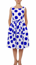 Sleeveless | Tuscani Dots | White Cobalt Blue | Front | Dress By Samantha Sung