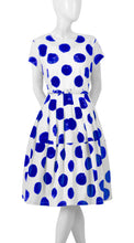 Short Sleeve | Tuscani Dots | White Cobalt Blue | Front | Dress By Samantha Sung