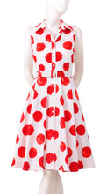 Sleeveless | Tuscani Dots | White Indian Red | Front | Shirt Dress By Samantha Sung