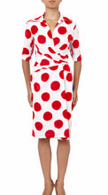 3/4 Sleeve | Tuscani Dots | White Indian Red | Front | Dress By Samantha Sung