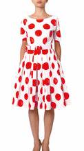 1/2 Sleeve  | Tuscani Dots | White Indian Red | Front | Dress By Samantha Sung