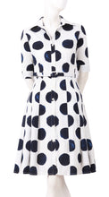 1/2 Sleeve | Tuscani Dots | White Indigo | Front | Shirt Dress By Samantha Sung
