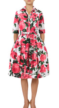 1/2 Sleeve | Valentine Rose Pastel | White Soft Rose | Front | Shirt Dress By Samantha Sung