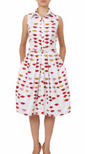 Sleeveless | Warhole Lips | White Indian Red | Front | Shirt Dress By Samantha Sung