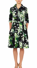 1/2 Sleeve | White Blossom | Black White | Front | Shirt Dress By Samantha Sung