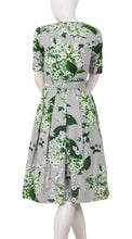 Donna Dress Crew Neck 1/2 Sleeve Midi Cotton Stretch (White Blossom)