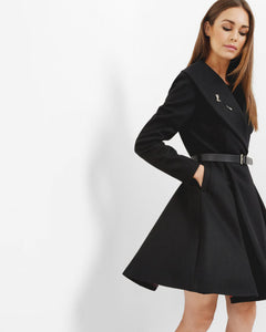 Flared skirt wool coat